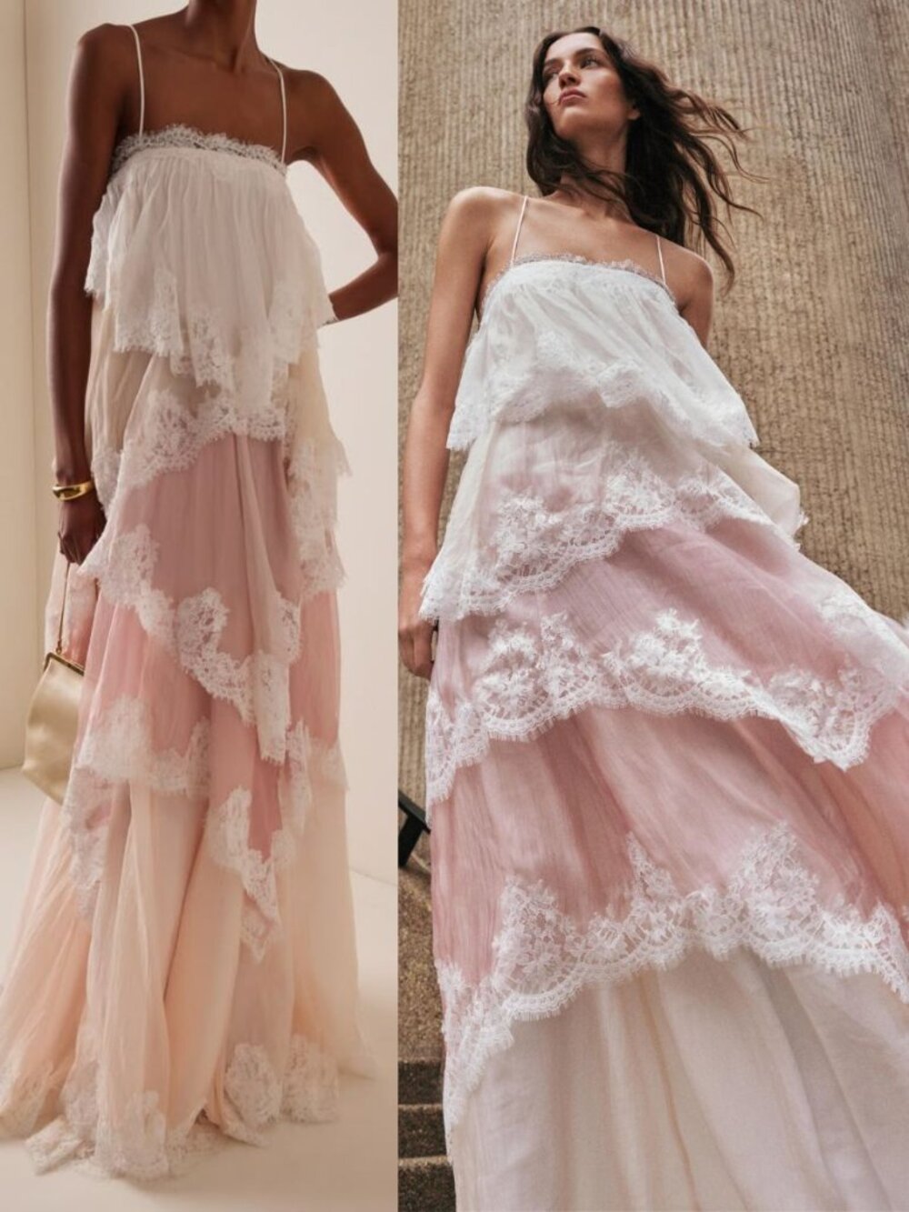 Aje Ophelia Lace Gown Pink Multi Tiered Ruffled Ombre Maxi Dress Size AU 8 US 4